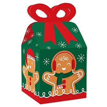 Big Dot Of Happiness Gingerbread Christmas - Square Favor Gift Boxes Holiday Bow Boxes 12 ct