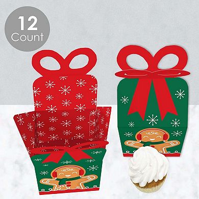 Big Dot Of Happiness Gingerbread Christmas - Square Favor Gift Boxes Holiday Bow Boxes 12 Ct