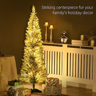 Homcom 5' Prelit Artificial Christmas Tree With Warm White Led Lights, Green