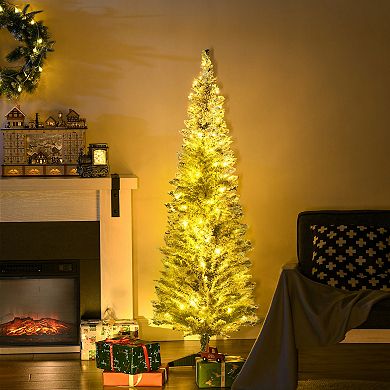 Homcom 5' Prelit Artificial Christmas Tree With Warm White Led Lights, Green