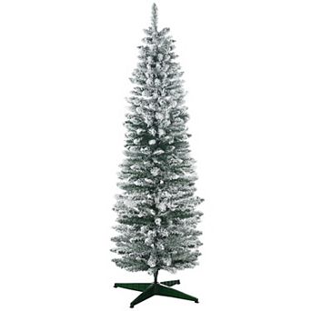6' Snow Flocked Artificial Christmas Tree Pencil Xmas Tree W/ Branch Tips