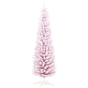 6' Snow Flocked Artificial Christmas Tree Pencil Xmas Tree W/ Branch Tips