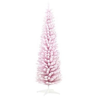 6' Snow Flocked Artificial Christmas Tree Pencil Xmas Tree W/ Branch Tips