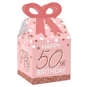 Big Dot Of Happiness 50th Pink Rose Gold Birthday Favor Gift Boxes Party Bow Boxes 12 ct