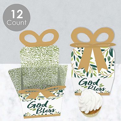 Big Dot Of Happiness Elegant Cross - Square Favor Gift Boxes Religious Party Bow Boxes 12 Ct