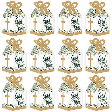 Big Dot Of Happiness Elegant Cross - Square Favor Gift Boxes Religious Party Bow Boxes 12 Ct