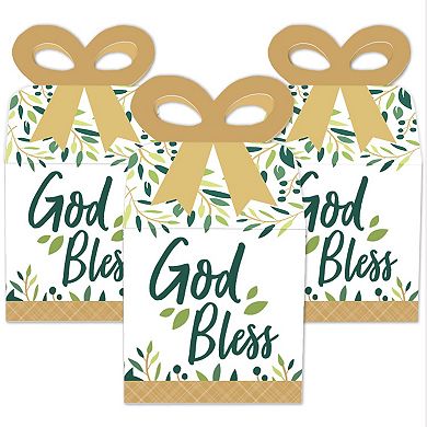 Big Dot Of Happiness Elegant Cross - Square Favor Gift Boxes Religious Party Bow Boxes 12 Ct
