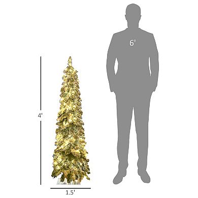 Homcom 4' Downswept Slim Snow Artificial Christmas Tree With Led Lights