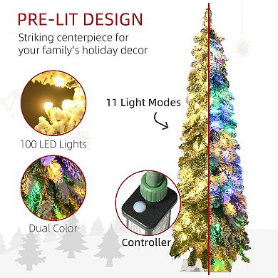 Homcom 4' Downswept Slim Snow Artificial Christmas Tree With Led Lights