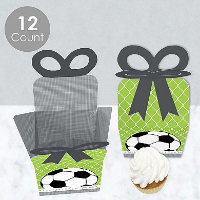 Big Dot Of Happiness Goaaal - Soccer - Square Favor Gift Boxes - Party Bow Boxes - 12 Ct