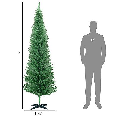 HOMCOM 7ft Artificial Pencil Christmas Tree, Slim Xmas Tree with 499 Branch