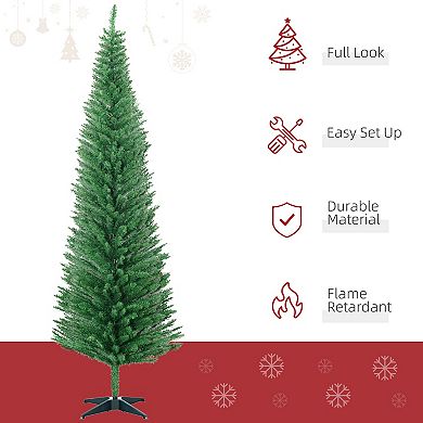 HOMCOM 7ft Artificial Pencil Christmas Tree, Slim Xmas Tree with 499 Branch