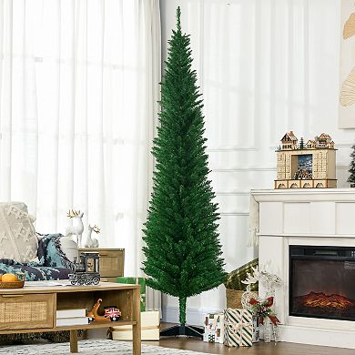 HOMCOM 7ft Artificial Pencil Christmas Tree, Slim Xmas Tree with 499 Branch