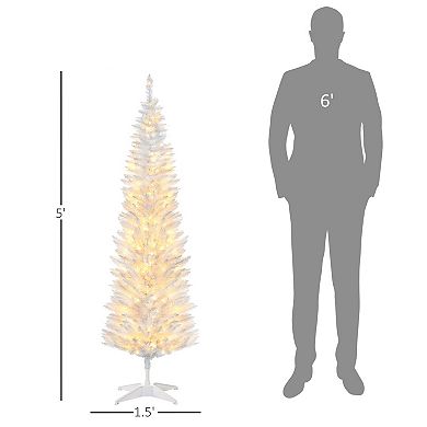 Homcom 5' Prelit Artificial Christmas Tree With Warm White Led Lights, White