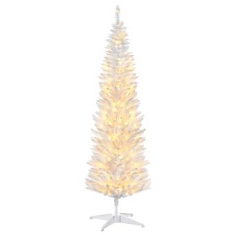 Homcom 5' Prelit Artificial Christmas Tree With Warm White Led Lights, White