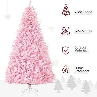 Homcom 7' Artificial Christmas Tree With Auto Open, Wide Shape, Pink