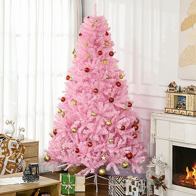 Homcom 7' Artificial Christmas Tree With Auto Open, Wide Shape, Pink