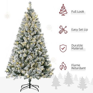 HOMCOM 6ft Artificial Christmas Tree with LED Lights, Snow Flocked Tips