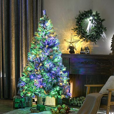 HOMCOM 6ft Artificial Christmas Tree with LED Lights, Snow Flocked Tips