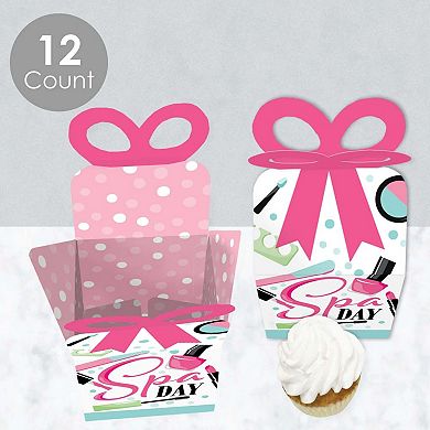 Big Dot Of Happiness Spa Day - Square Favor Gift Boxes - Girls Makeup Party Bow Boxes - 12 Ct