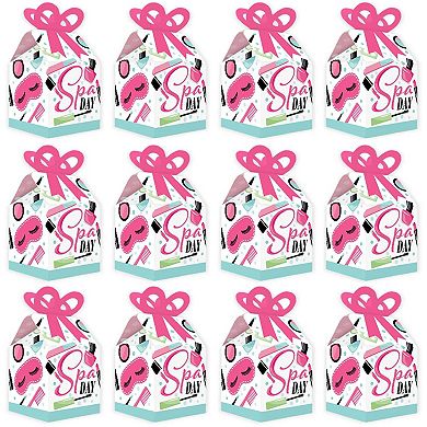 Big Dot Of Happiness Spa Day - Square Favor Gift Boxes - Girls Makeup Party Bow Boxes - 12 Ct