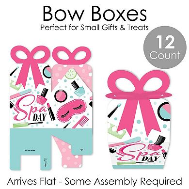 Big Dot Of Happiness Spa Day - Square Favor Gift Boxes - Girls Makeup Party Bow Boxes - 12 Ct