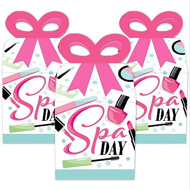 Big Dot Of Happiness Spa Day - Square Favor Gift Boxes - Girls Makeup Party Bow Boxes - 12 Ct