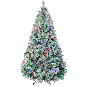 HOMCOM 7.5ft Artificial Christmas Tree with LED Lights, Snow Flocked Tips