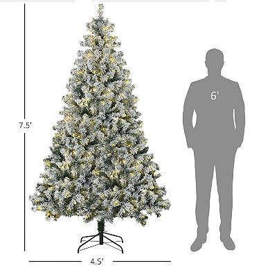 HOMCOM 7.5ft Artificial Christmas Tree with LED Lights, Snow Flocked Tips