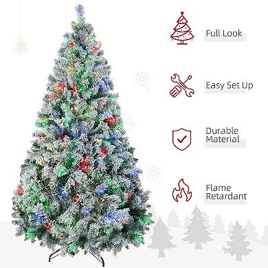 HOMCOM 7.5ft Artificial Christmas Tree with LED Lights, Snow Flocked Tips