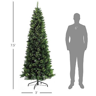 Homcom 7.5' Skinny Artificial Christmas Tree With Auto Open, Pine Needles