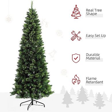 Homcom 7.5' Skinny Artificial Christmas Tree With Auto Open, Pine Needles
