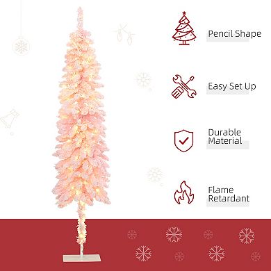 6ft Pencil Prelit Artificial Christmas Tree With Snow Flocked Branches Lights