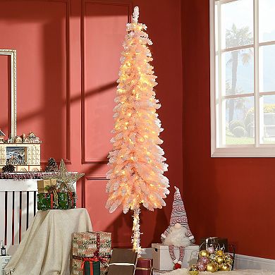 6ft Pencil Prelit Artificial Christmas Tree With Snow Flocked Branches Lights
