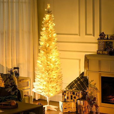 Homcom 6' Prelit Artificial Christmas Tree With Warm White Led Lights, White