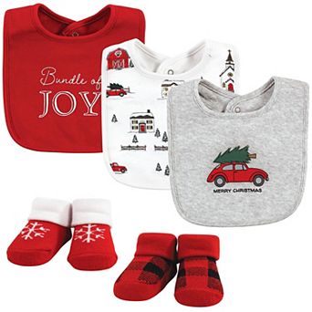 Hudson Baby Unisex Baby Cotton Bib and Sock Set, Christmas Scene, One Size