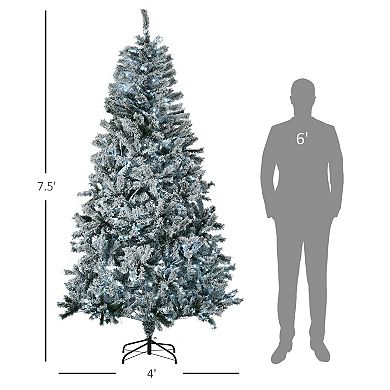 7.5ft Prelit Artificial Christmas Tree Holiday Décor With Snow Flocked Branches