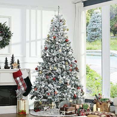 7.5ft Prelit Artificial Christmas Tree Holiday Décor With Snow Flocked Branches