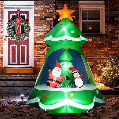 Homcom 7ft Lighted Inflatable Christmas Tree With Santa Claus And Penguin