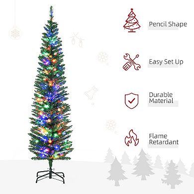 Homcom 6' Pencil Prelit Artificial Christmas Tree With Colorful Led Lights