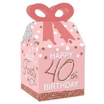 Big Dot Of Happiness 40th Pink Rose Gold Birthday Favor Gift Boxes Party Bow Boxes 12 ct