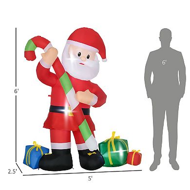 6ft Christmas Inflatables Santa Claus With Candy Cane Blow-up Led Yard Display
