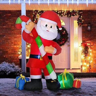 6ft Christmas Inflatables Santa Claus With Candy Cane Blow-up Led Yard Display