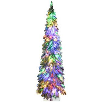 Homcom 5' Downswept Slim Snow Artificial Christmas Tree With Led Lights
