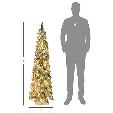 Homcom 5' Downswept Slim Snow Artificial Christmas Tree With Led Lights
