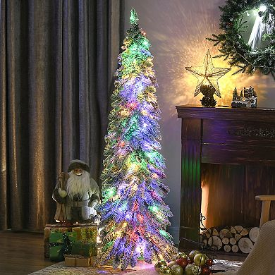 Homcom 5' Downswept Slim Snow Artificial Christmas Tree With Led Lights