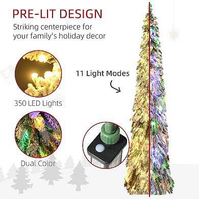 Homcom 7' Downswept Slim Snow Artificial Christmas Tree With Led Lights