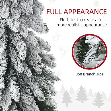 HOMCOM 7ft Downswept Slim Snow Artificial Christmas Tree with LED Lights