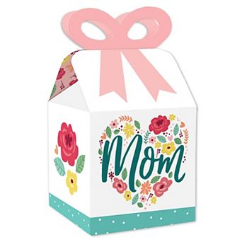 Big Dot Of Happiness Colorful Floral Happy Mother's Day Square Favor Gift Box Bow Boxes 12 ct