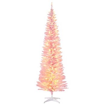HOMCOM 7ft Prelit Artificial Pencil Christmas Tree w/ LED Lights